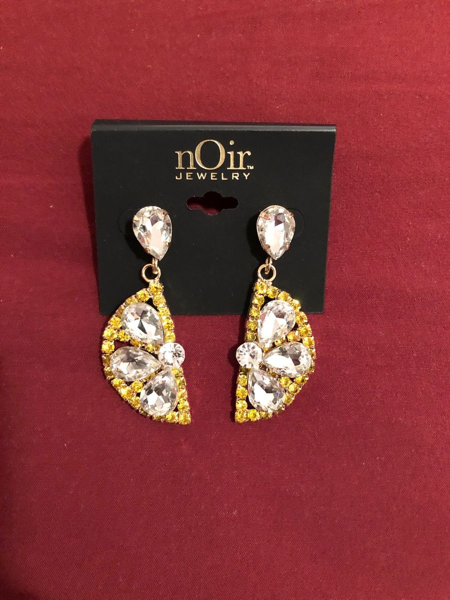 Noir Jewelry Crystal Yellow Gold Tone Lemon Slice Earrings