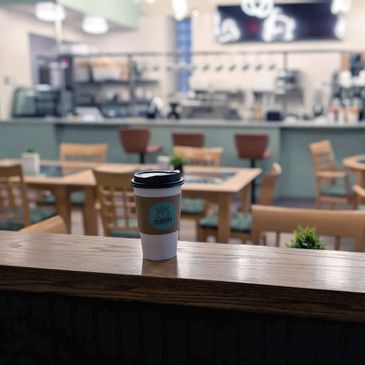 Inspire Coffeehouse coffee shop interior in Manitowoc, Wisconsin.