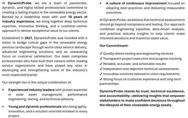 DynamicProbe specializes in renewable energy with expert teams and innovative solutions.