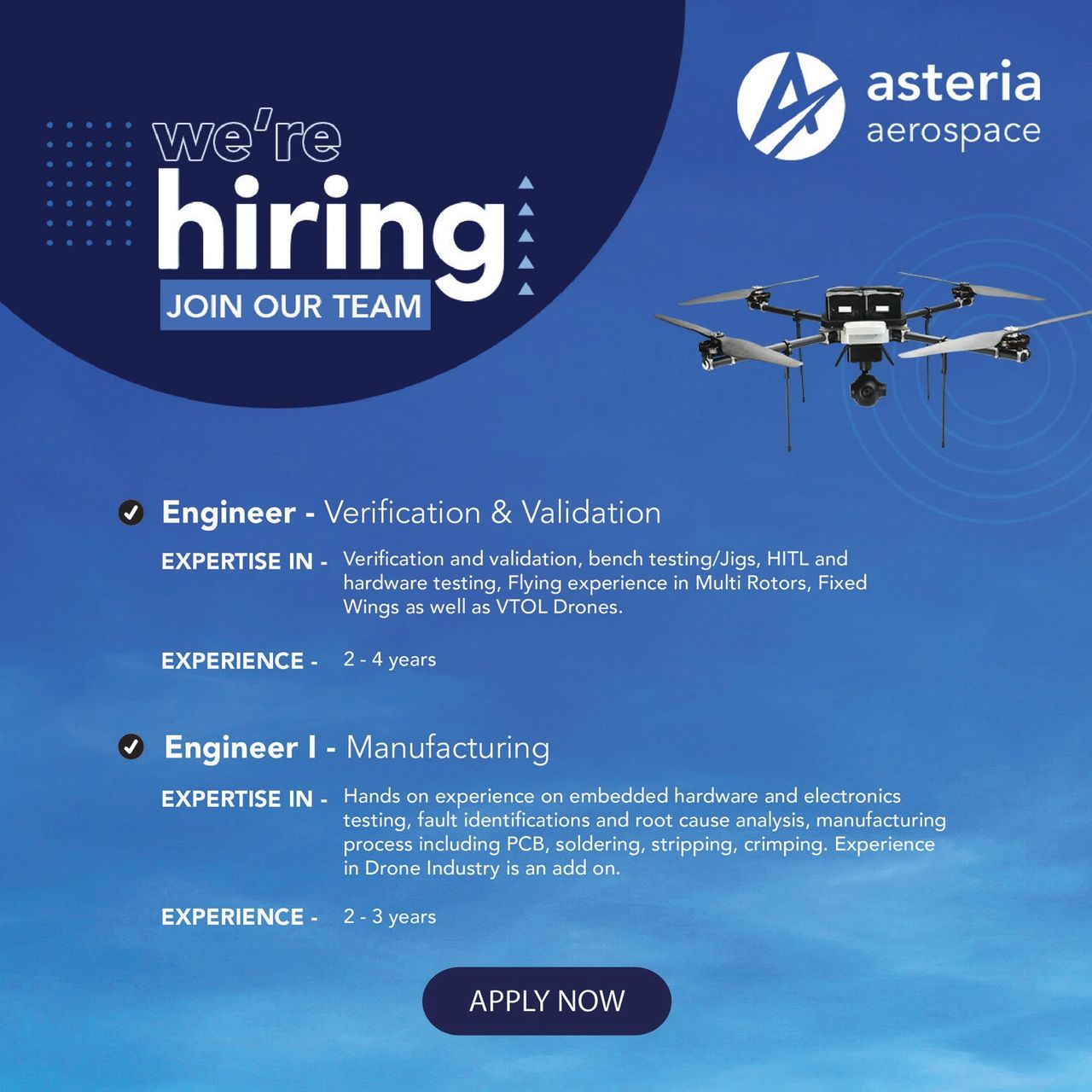 Asteria Aerospace is Hiring Engineers - Drone Jobs, Hiring Now!