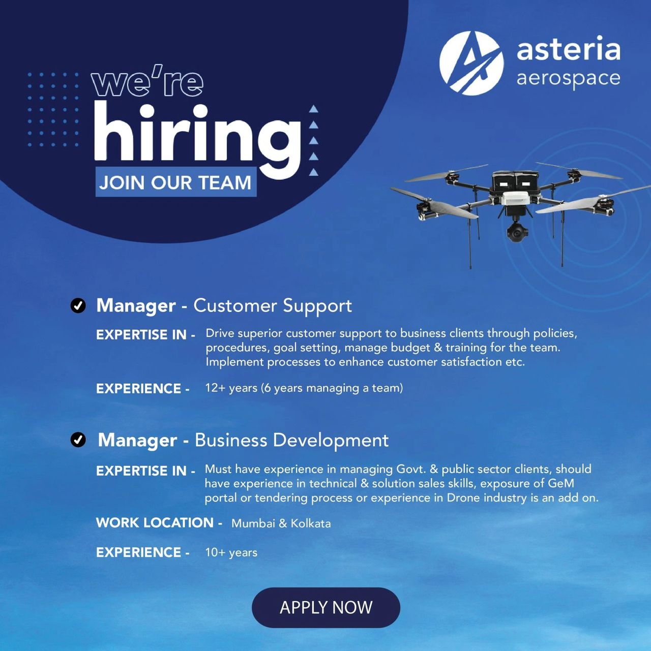 Asteria Aerospace is Hiring Customer Support Manager, Business...
