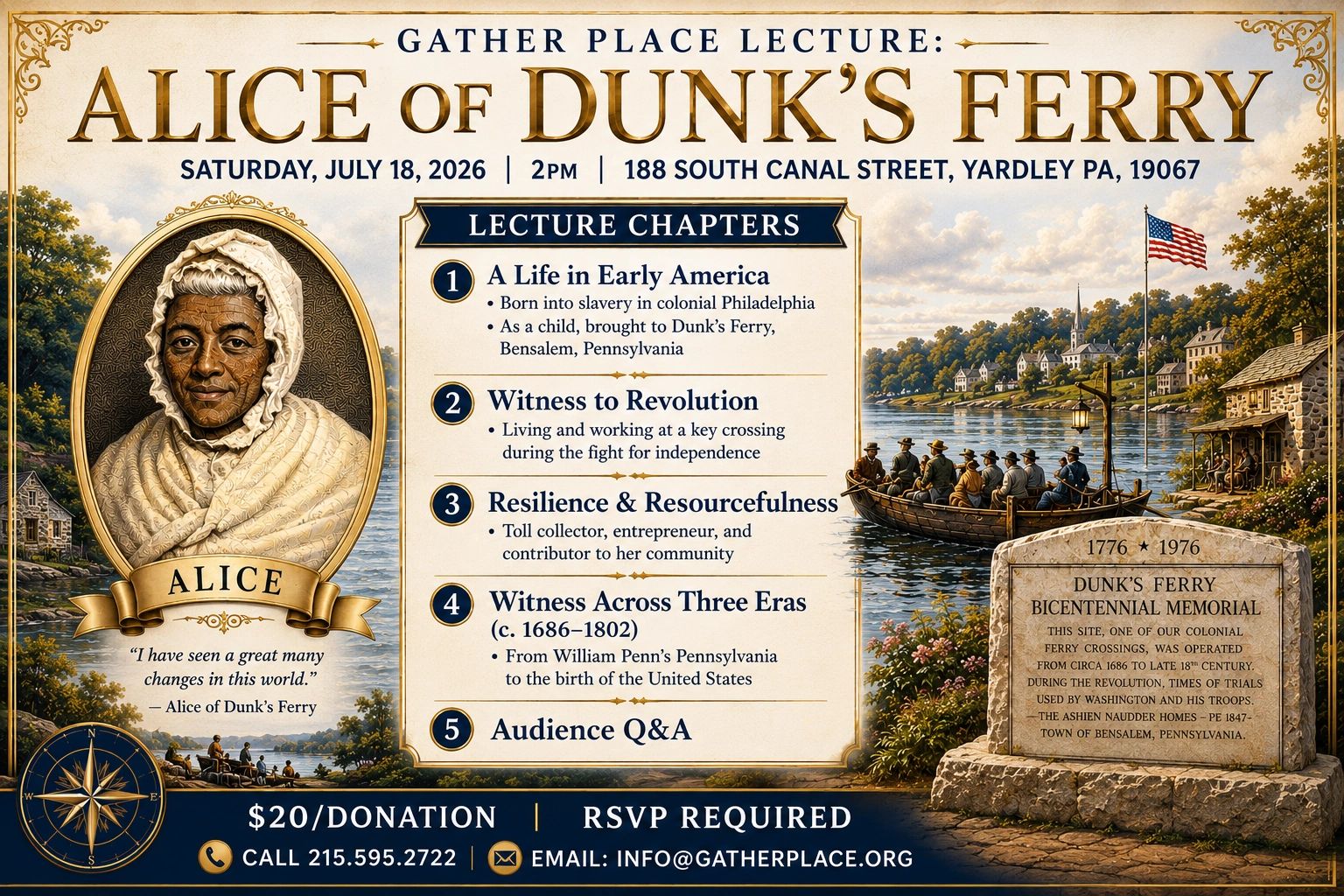 Lecture on Alice of Dunk's Ferry, a historic figure in early America and the Revolution.