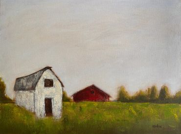 A Little Bit Country, barns, barn painting, white barn, red barn, farm, farm painting