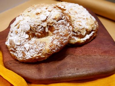 Decadent, caramelised almond croissants. Loaded with almond frangipane filling