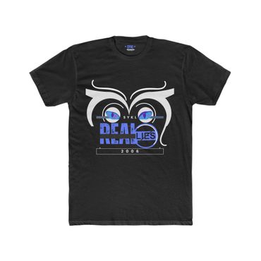 The SYKL "Real Lies" Designer T-Shirt features a stunning design in blue and white.