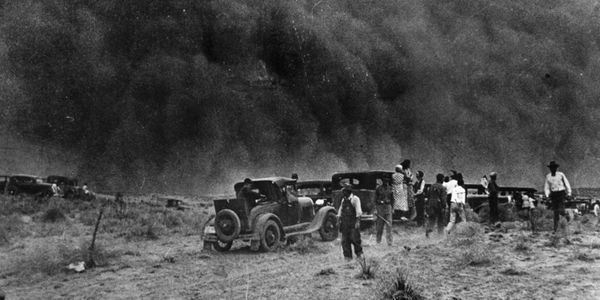 A dust storm in the Great Depression USA
