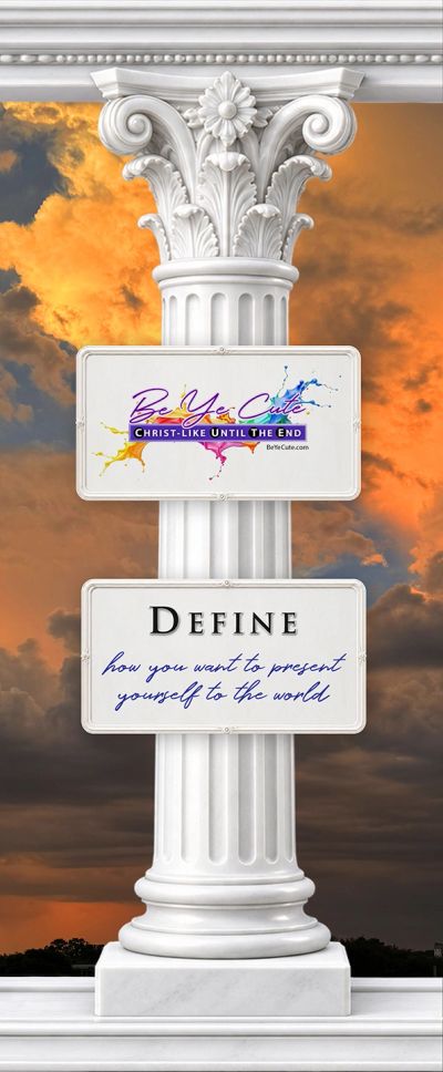 Inspirational quote on a classical column against a dramatic sunset.