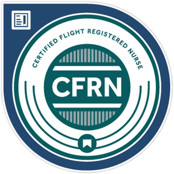 "CFRN" logo, certified flight registered nurse, BCEN, Board of certification for emergency nurses.