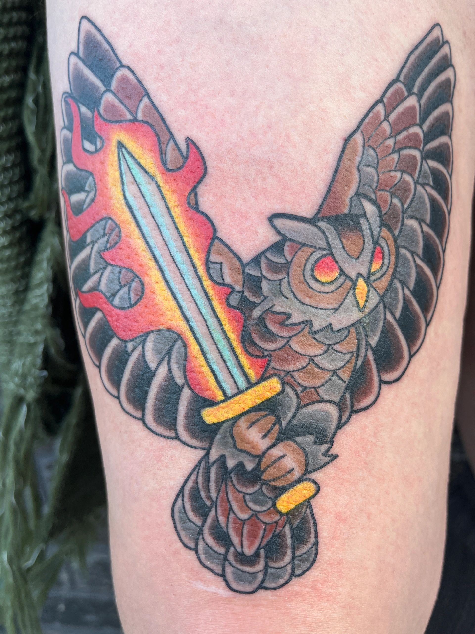 owl tattoo by Richard at Magic Dagger Tattoo in Asheville NC