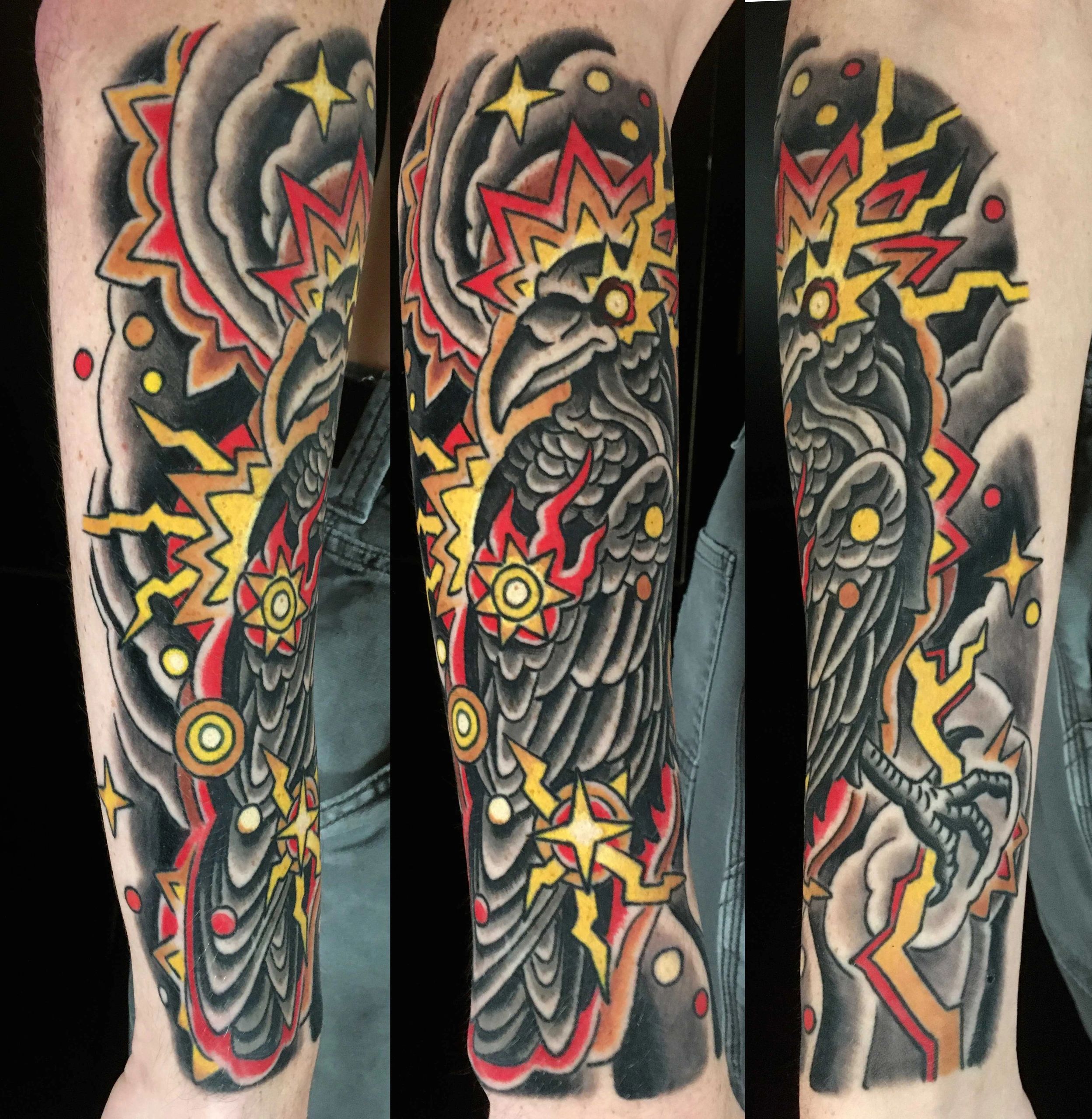 Raven tattoo by Richard Lamos, Iron Wolves Tattoo