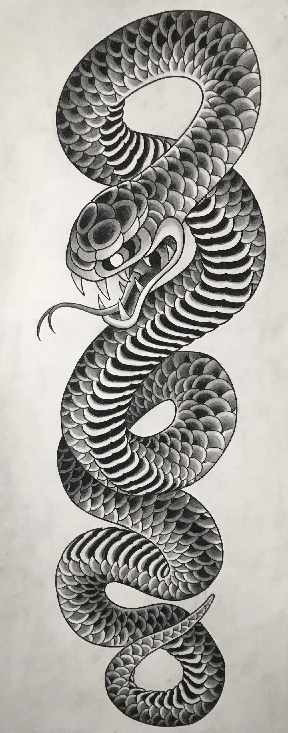 Snake tattoo design by Richard Lamos, Bliss Tattoo, Asheville, NC