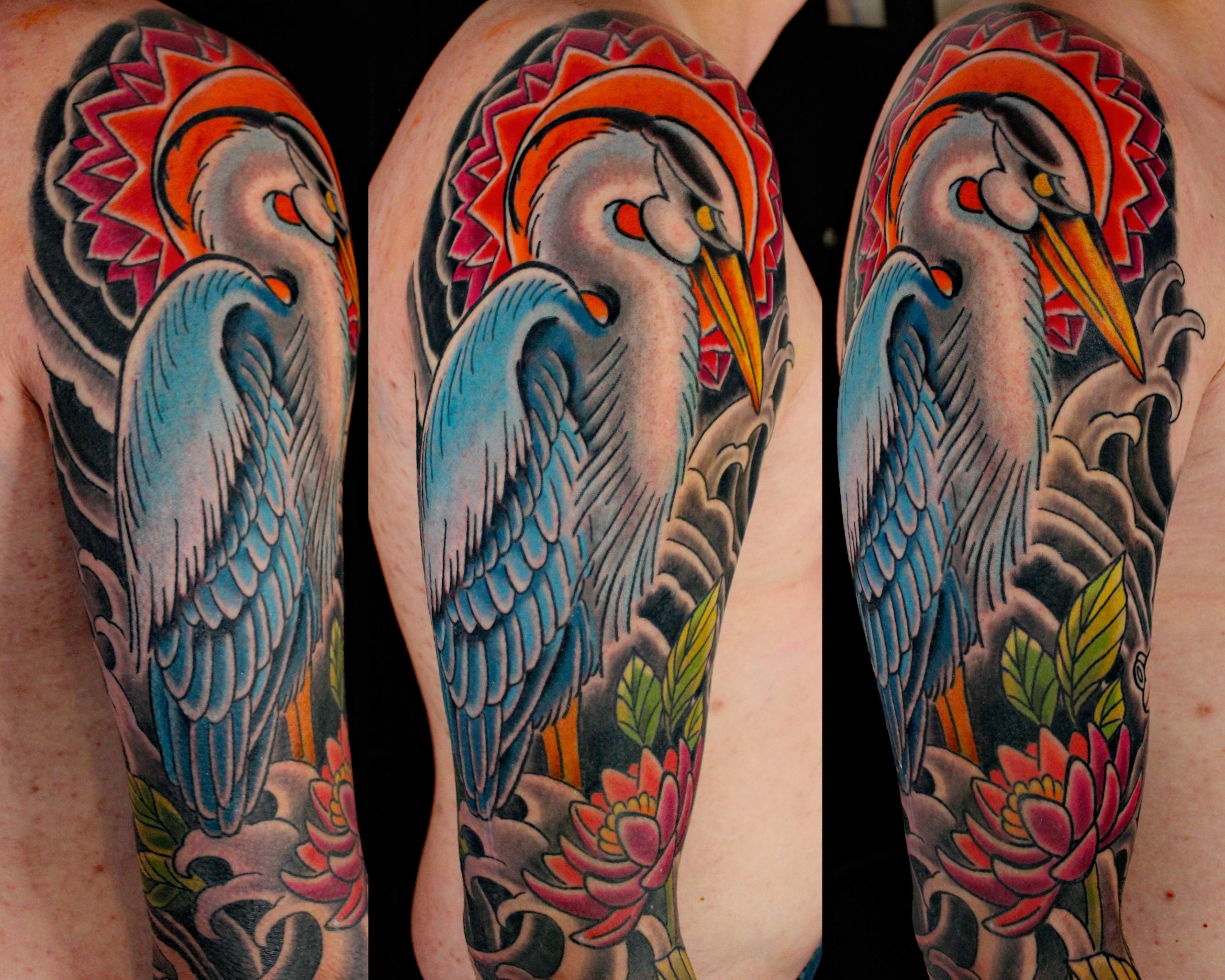 Tattoo design of japanese heron bird Royalty Free Vector