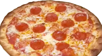 A pepperoni pizza with melted cheese and crispy crust.