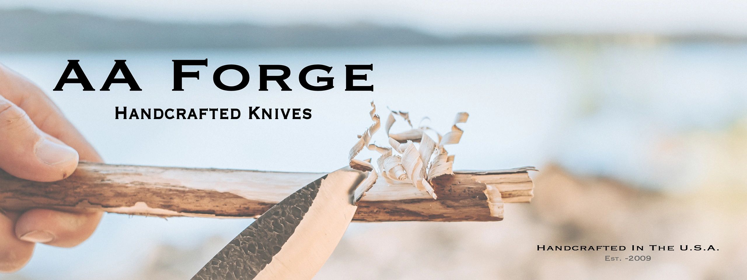 Handcrafted knife carving wood with brand name AA Forge.