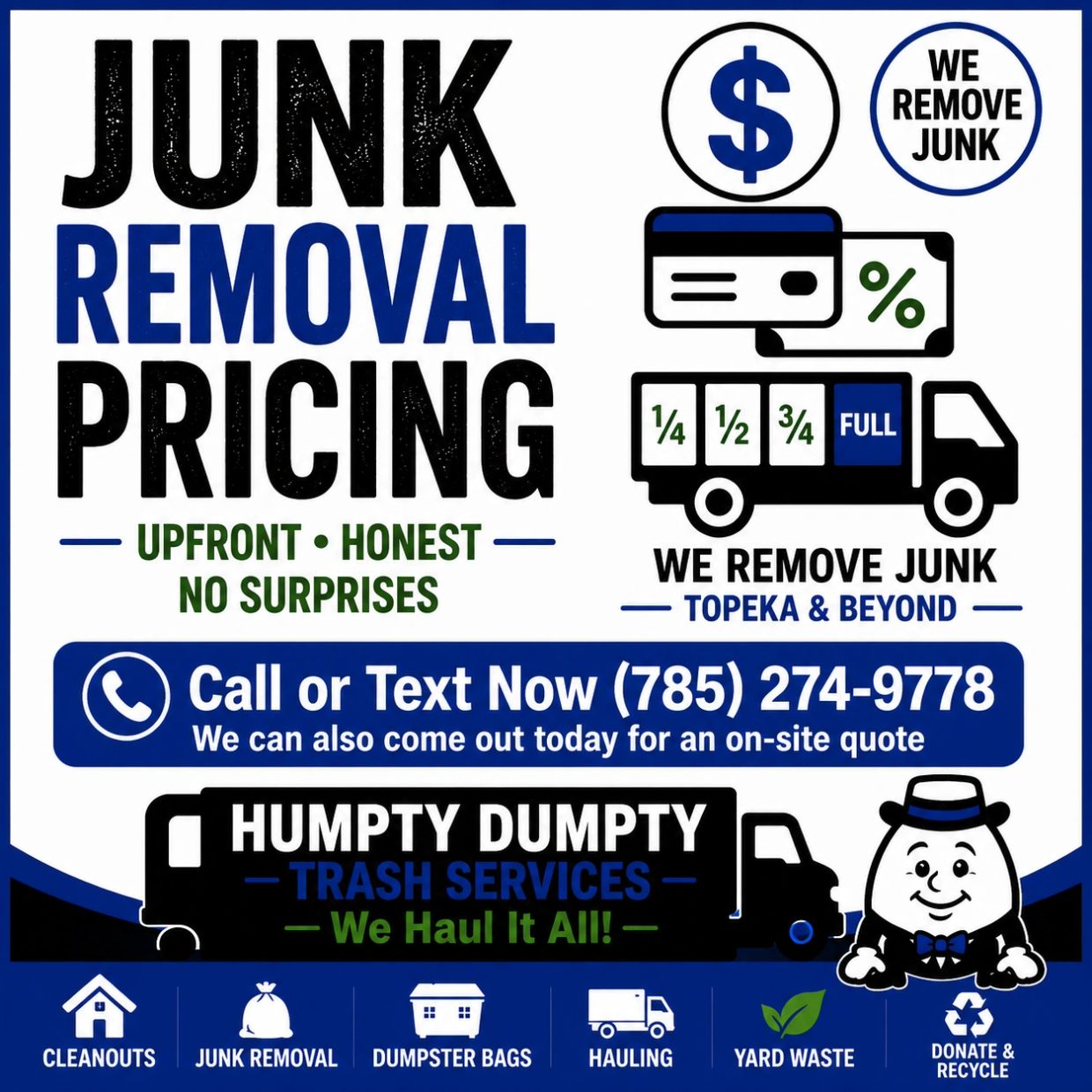 Junk Removal Pricing | Humpty Dumpty Trash Services | Topeka, KS