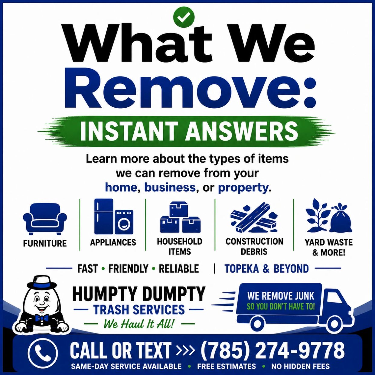 Junk Removal Instant Answers | Humpty Dumpty Trash Services | Topeka, KS