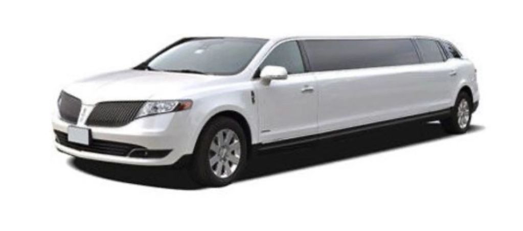 White stretch limousine with tinted windows on a white background.