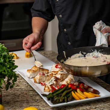 A luxury seafood dish prepared by The Revolving Chef, your private chef in Wilmington NC.