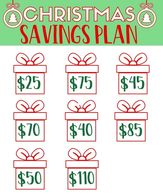 Christmas savings plan with various gift amounts.
