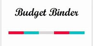 Cover of a Budget Binder with colorful horizontal bars.
