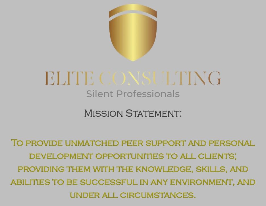 Elite Consulting mission statement emphasizes unmatched peer support and personal development for client success.