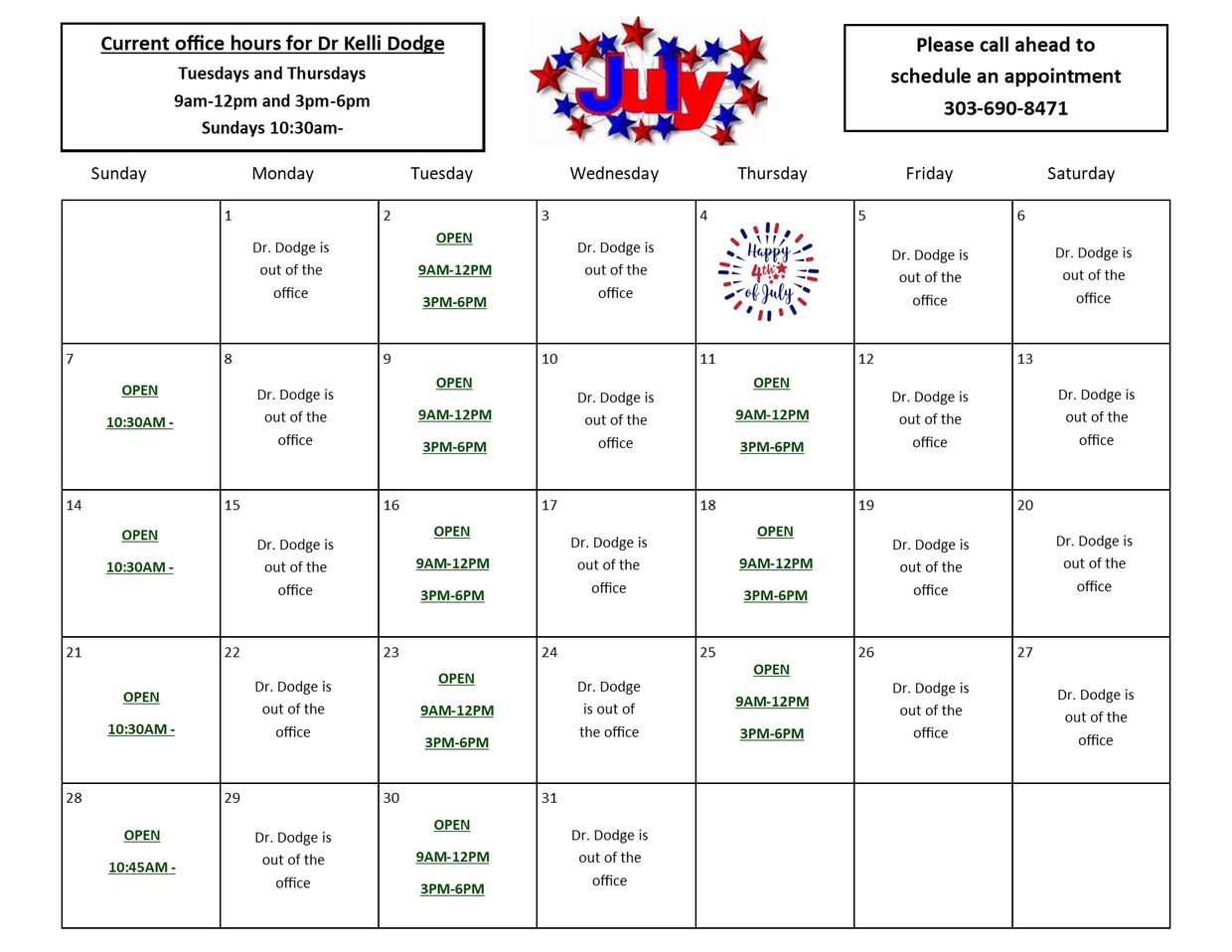 CT Chiropractic office schedule