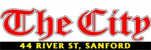 Logo of 'The City' newspaper with address 44 River St, Sanford.
