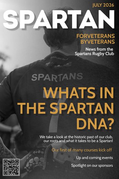 Front cover of Spartan rugby club magazine for July 2026.