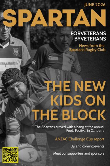 Magazine cover featuring Spartans Rugby players in action.