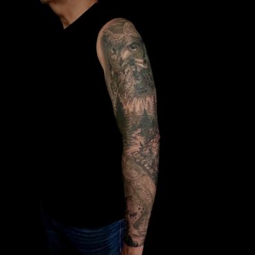 black and grey tattoo sleeve 
