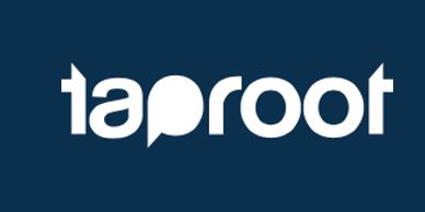 Logo displaying the word 'taproot' in stylized white font on a dark blue background.