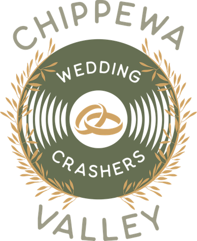 Logo for Chippewa Valley Wedding Crashers with wedding rings and decorative elements.