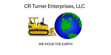 Logo with bulldozer pushing Earth and company name.