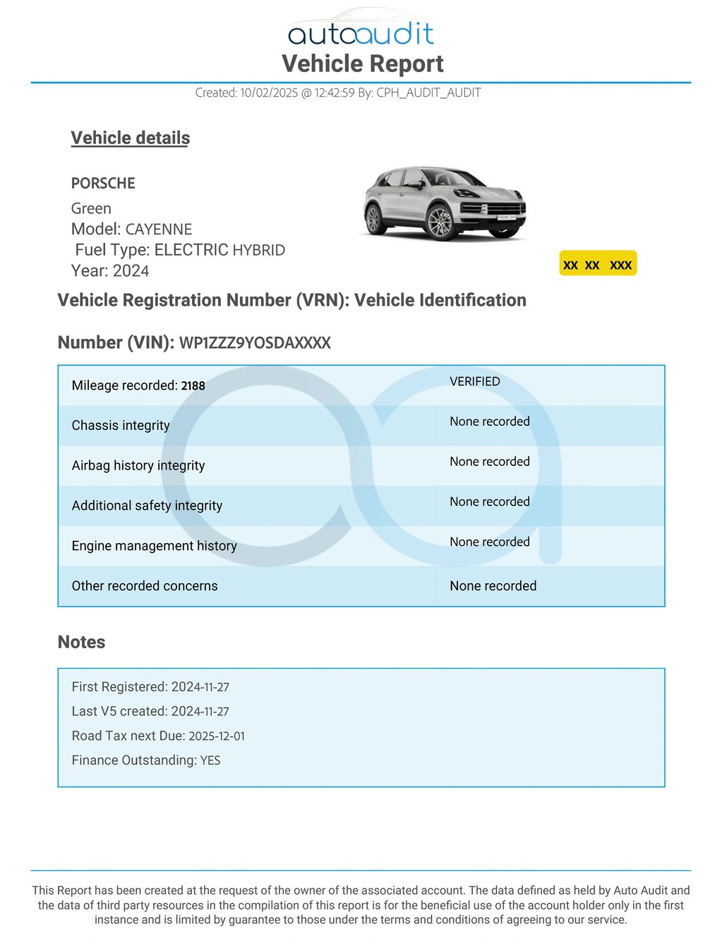 Front page shows Image and VRM to aid making sure users have selected the right car.