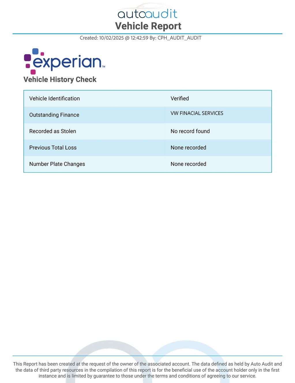 Experian Data helps identify risks associated with vehicles.