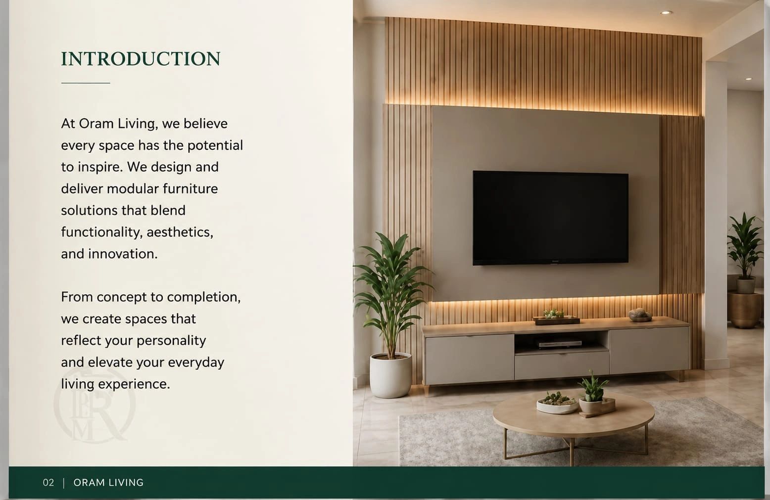 Modern living room with modular furniture and wooden accents.