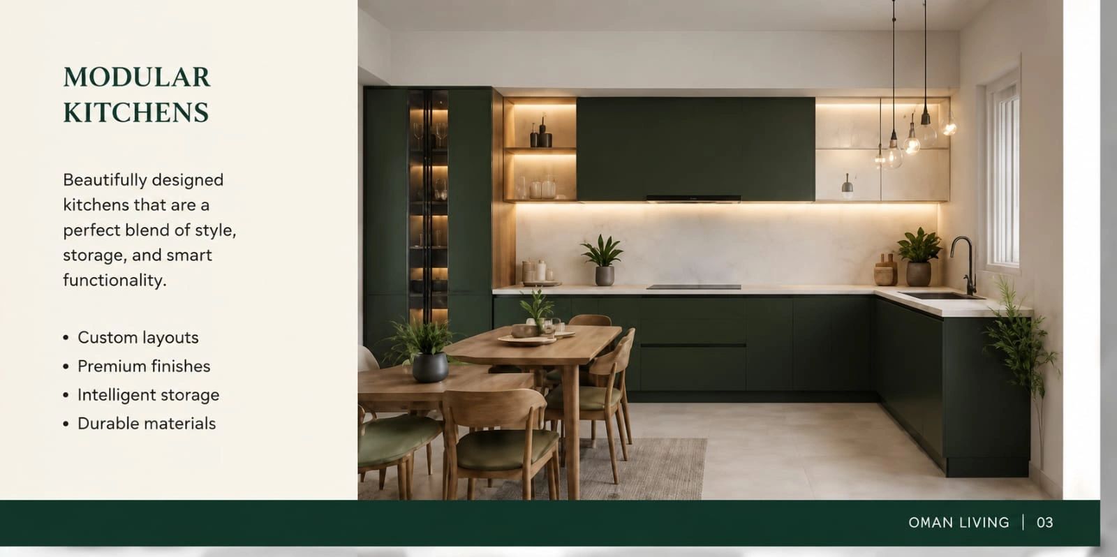 Modern modular kitchen with custom layouts and premium finishes.