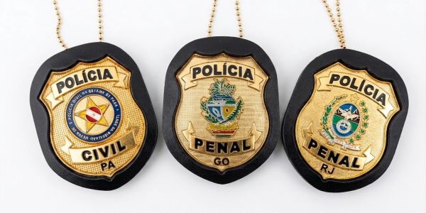 Três distintivos da polícia brasileira.