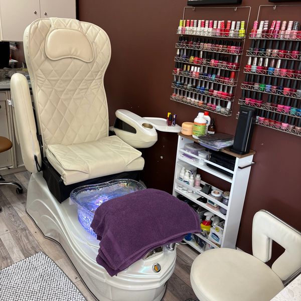 Pedicure chair set up for a pedicure at The Hair Saloon salon