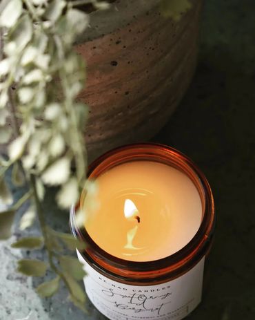 Soywax Candle, with natural fibre wick in an Amber Jar