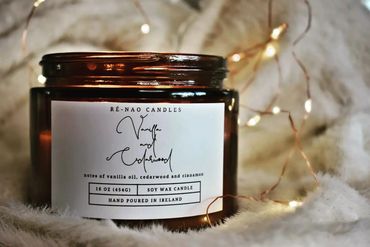 16oz Vanilla and Cedarwood, 3 wick soy wax candle in Amber Jar 