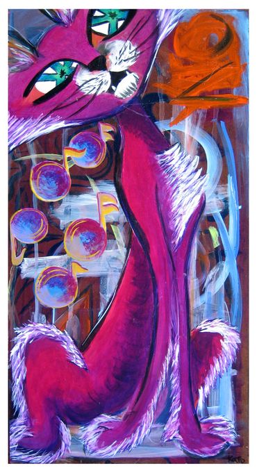 Jazz Kitty-Acrylic painting on wood