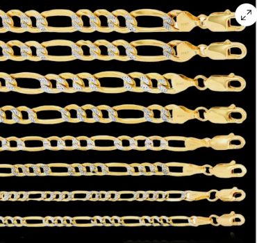 Different styles of gold chains with clasps in a row.