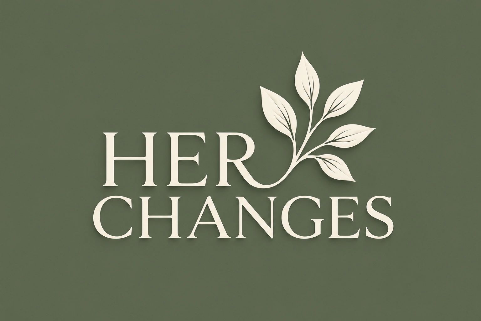 Elegant logo for 'Her Changes' with leaf design on green background.