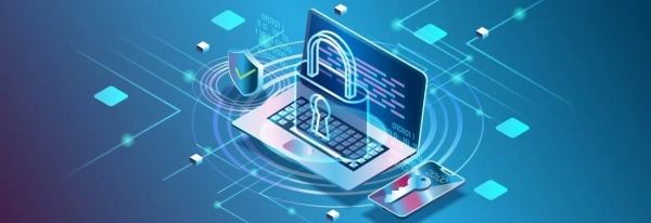 Digital security concept with lock and laptop.
