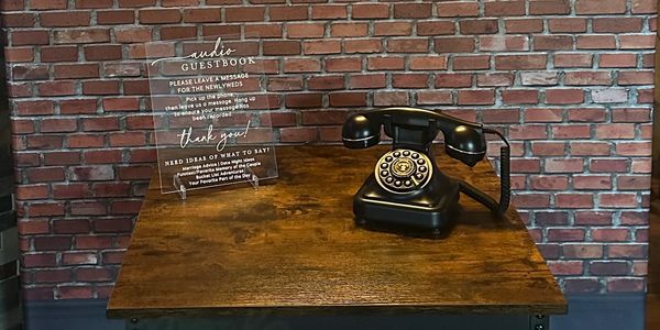 Audio Guestbook table, plaque and phone