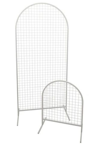 Free standing grid walls in white.  Option to add drink holders. 28.25" x .75" x 89.75" (short) 39.2