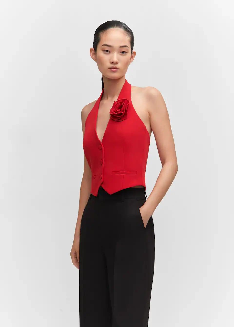 Mango: Vest with floral applique in Red