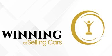 Logo for Winning at Selling Cars with a trophy figure.
