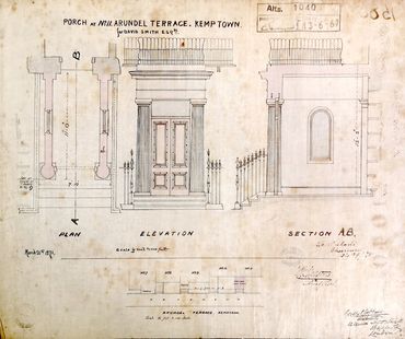 Architectural drawing of a porch at 7 Arundel Terrace, Kemp Town.